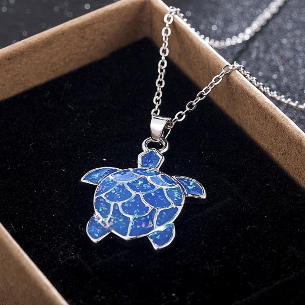 Sterling Silver Blue Turtle Necklace - Picture 2 of 2